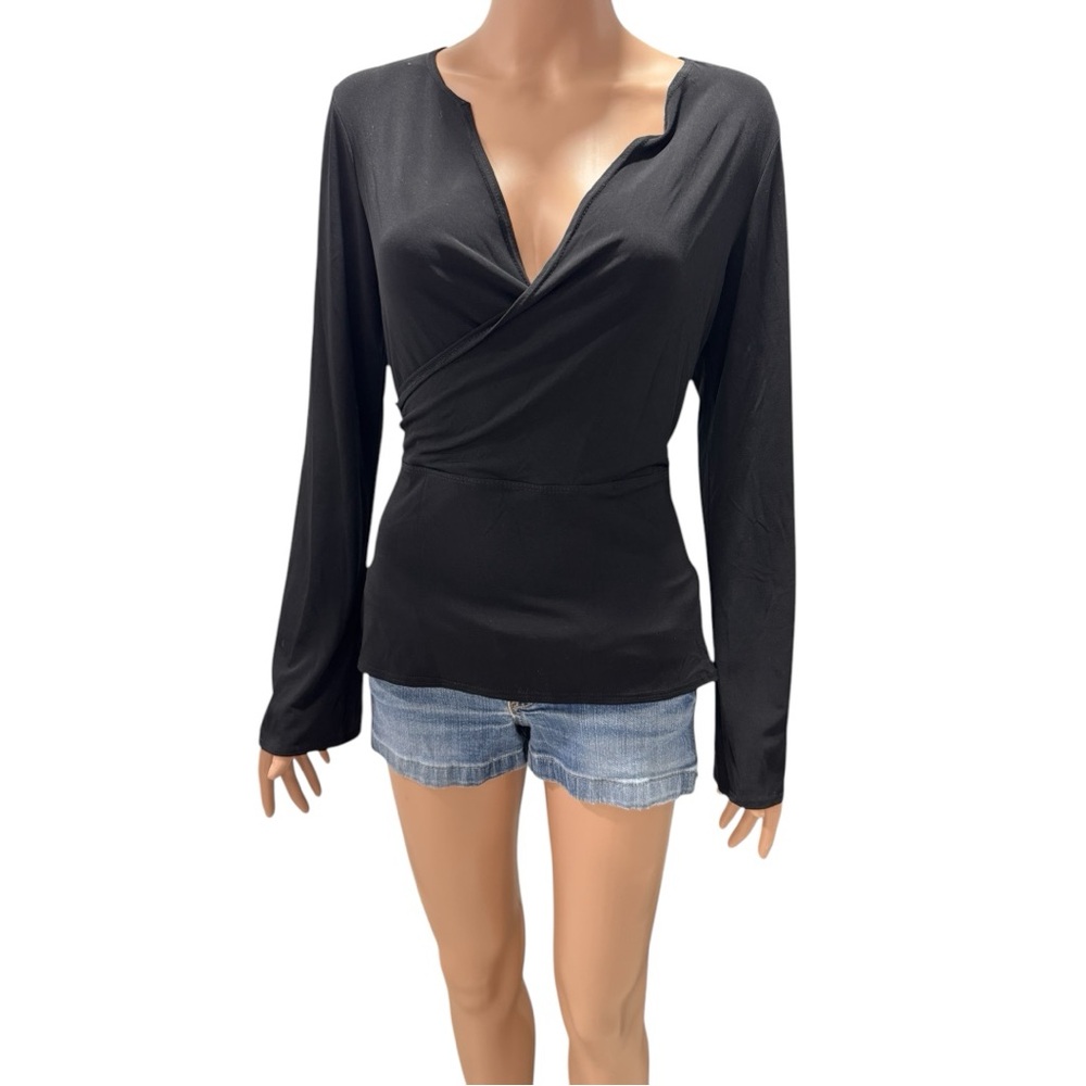 Max Studio Black Fitted Wrap Blouse - image 1